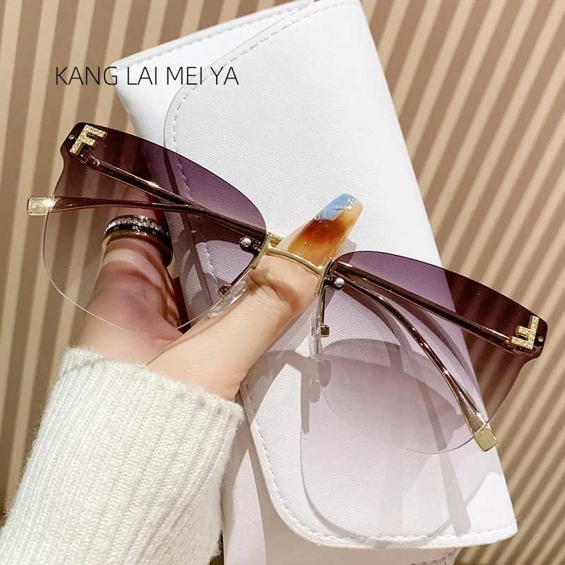 Cross-border European and American frameless square sunglasses for women fashionable cut edge large frame glasses Z250527