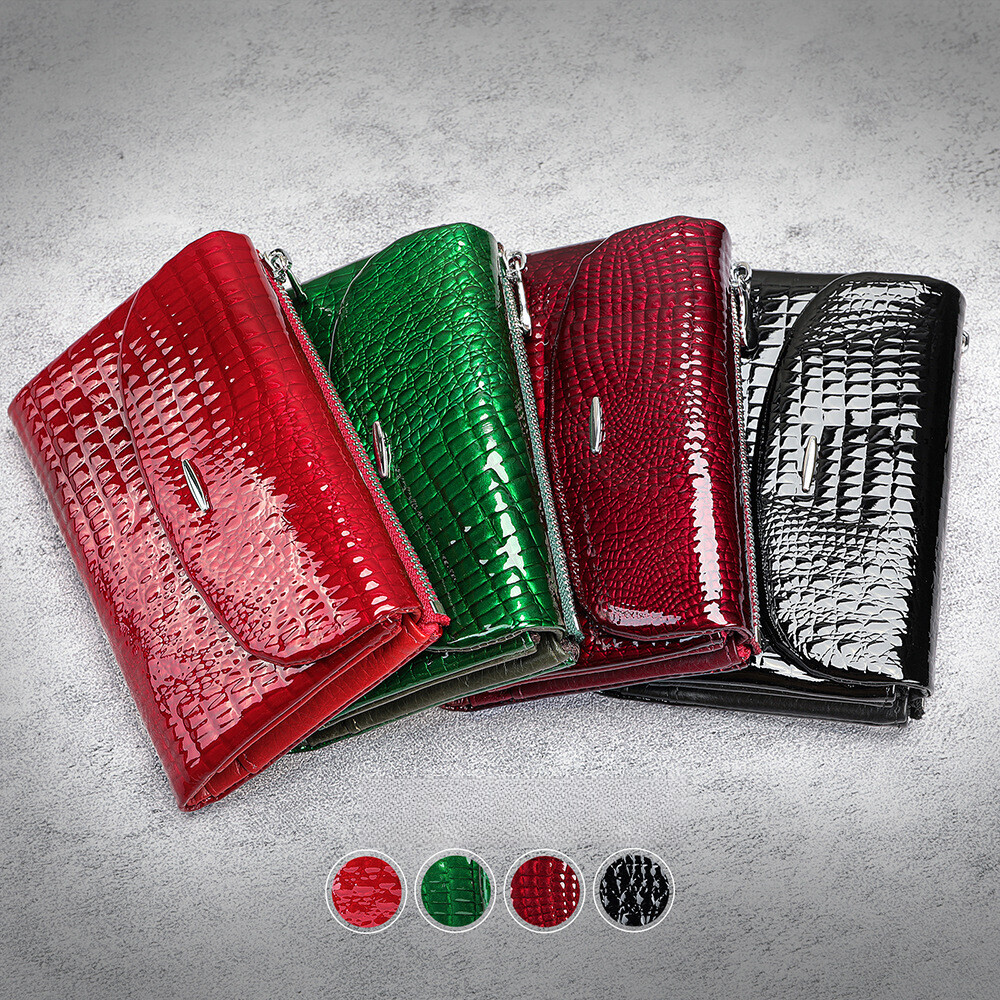 Free Shipping Designer Wallet Genuine Leather Women's Wallet Patent Leather Fashionable Zipper Hand-held Bag Cover Cowhide Crocodile Pattern Card