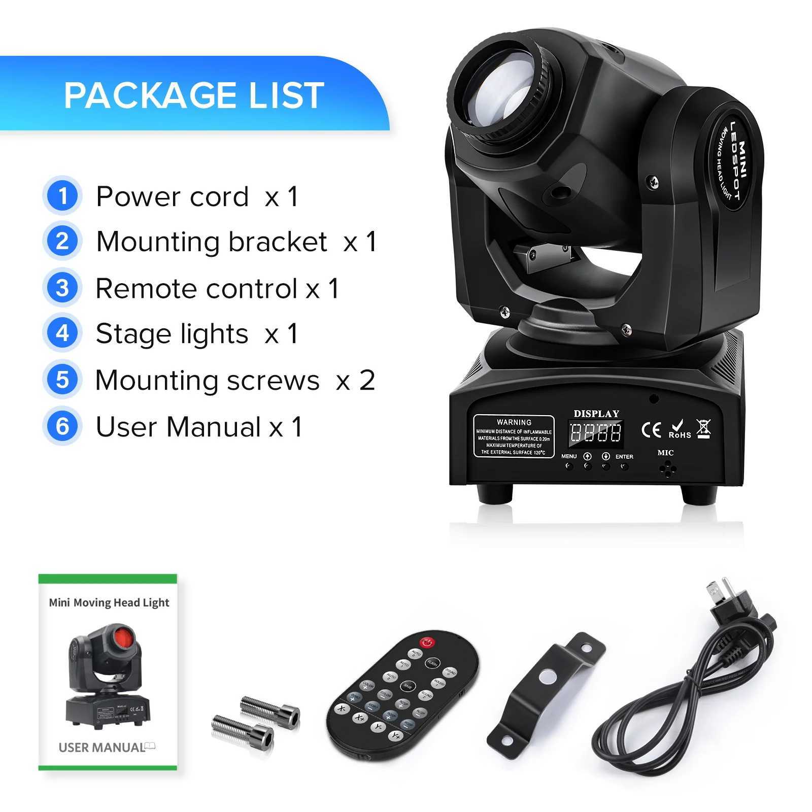 UKing 60W LED Moving Head Light Mini Spot Gobo Stage Light DMX512 Remote Pattern Beam Effect Light for Disco Wedding DJ Party XJ250527