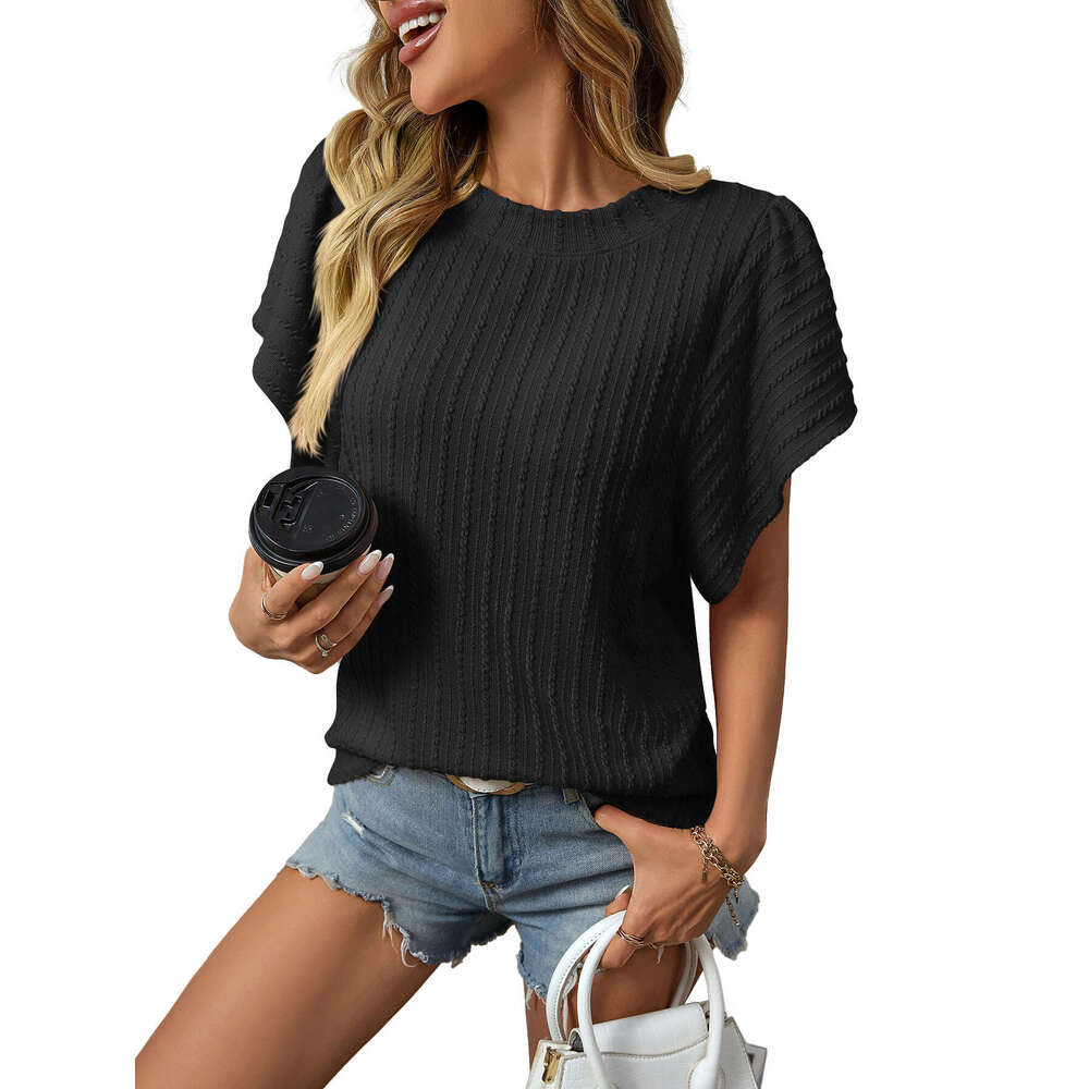 2025 Summer New Women's Round Neck Double Layer Ruffle Short Sleeve T-Shirt