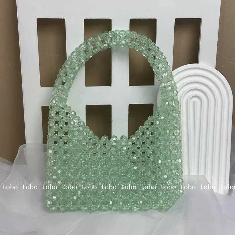 French Shiny Silver Beaded Top-handle Bags Designer Half Moon Handbags Cute Cool Young Girl Party Purses Original Versatile Bags W250527