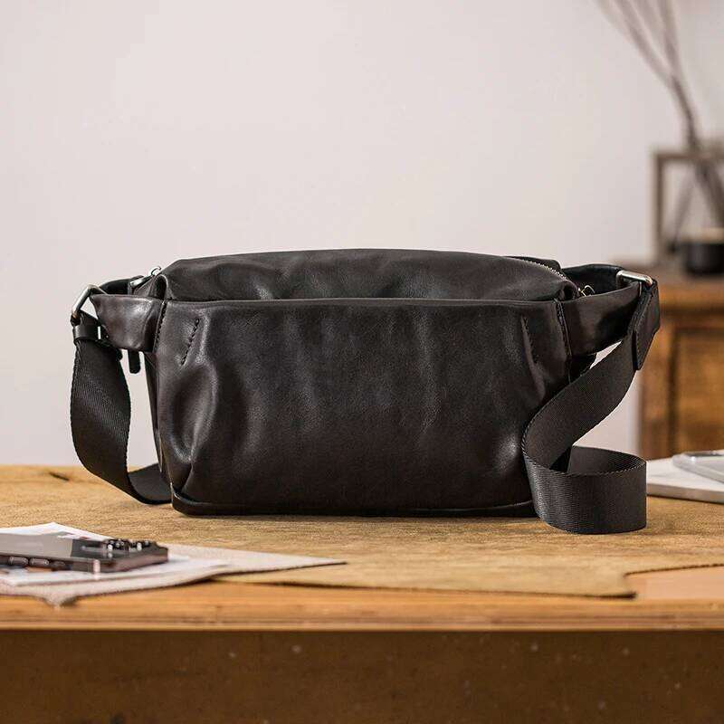 PNDME Outdoor Daily Work High Quality Genuine Leather Men's Crossbody Casual First Layer Cowhide Black Shoulder Bag