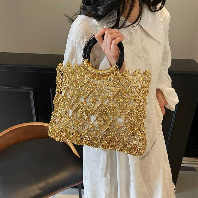 MOODS Handmade Woven Design Round Handle Handbags For Women Eco-friendly Craft Paper Hollow-out Luxury Designer Top-handle Bags W250527