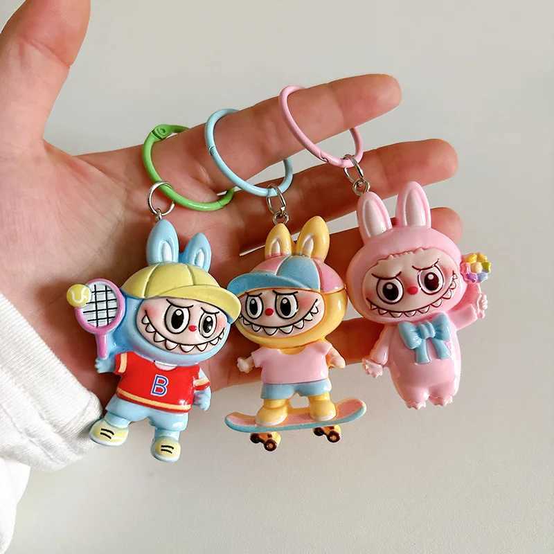 New Resin Sports Leisure Labubu Keychains For Women Y2k Bag Pendant Couple Car Key Chains Jewelry Gift Decoration Accessories W250526