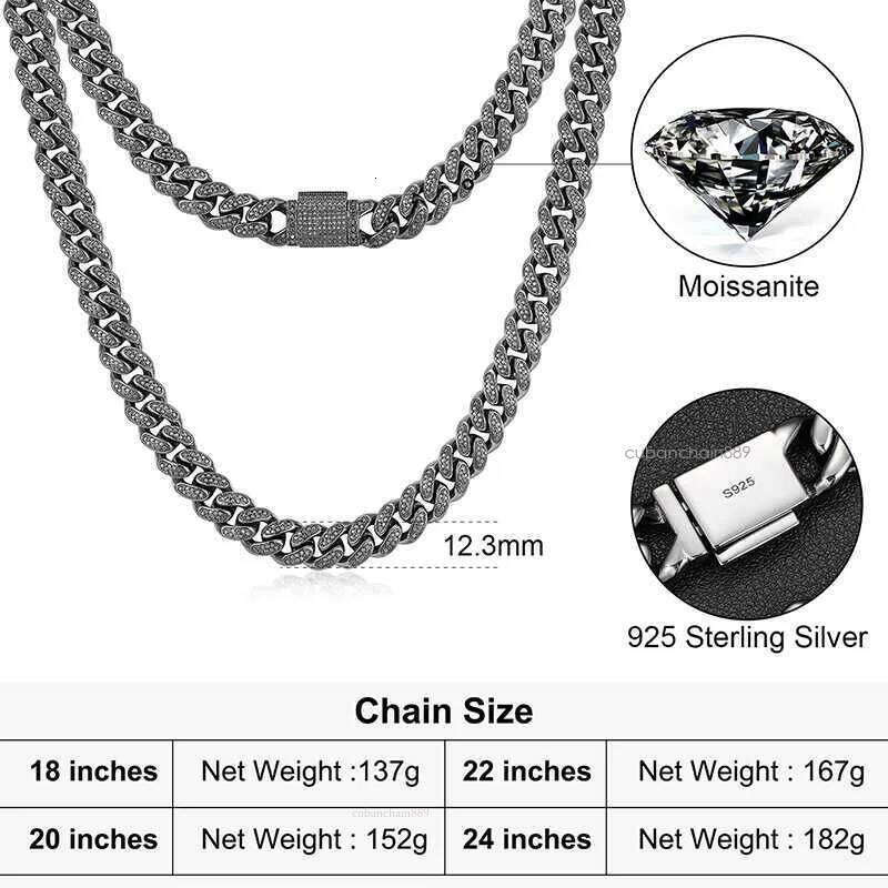 designer design pendant necklaces fresh item 12mm black vvs moissanite iced out link chain hip hop fine jewelry sterling sier dia cuban necklace