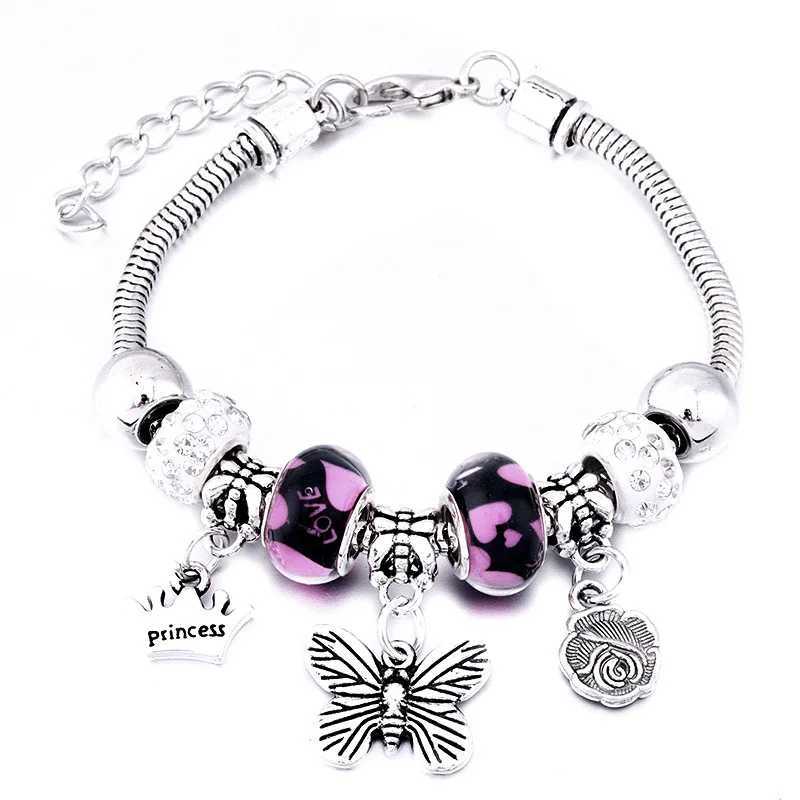 New Hot Charm Bangle Lobster Buckle Snake Chain Beaded Bangles For Women Summer Romantic Gift Fashion Butterfly Bracelet Jewelry W250526