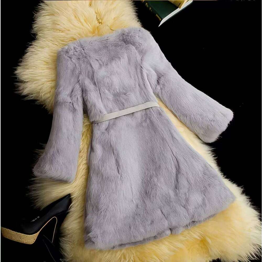 Real Genuine Natural Full Pelt Rabbit Fur Coat Brand Fashion Jacket For Women Outwear Lady Casual