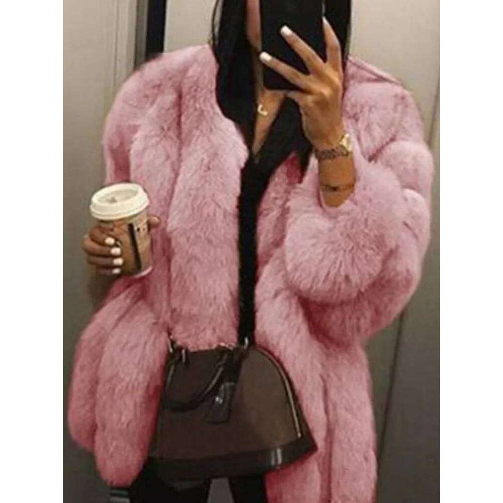 2024 Autumn Winter Female Korean Fashion Faux Fur Jacket Women Coats Loose Casual Warm Long Sleeve Outerwears Overcoat