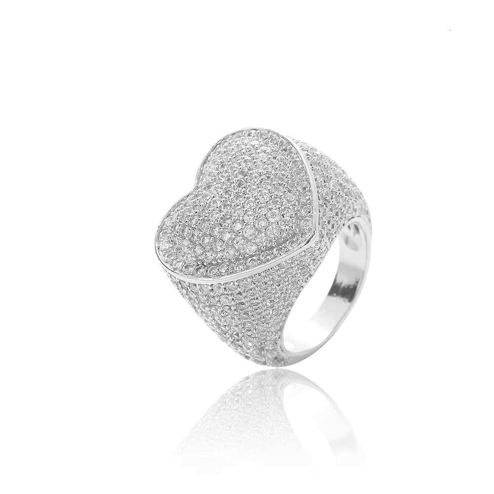Custom Wholesale 925 Sterling Silver Jewelry Hip-hop New Copper Moissanite Heart-shaped Ring