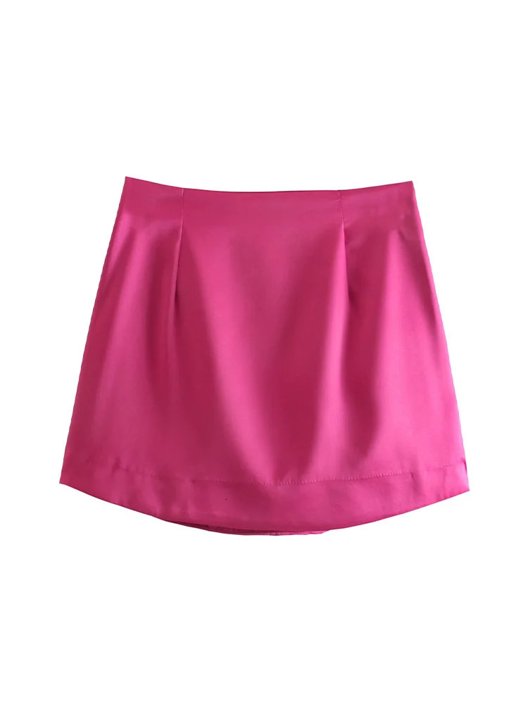 Willshela Women Fashion Purple Satin Mini Skirt High-waist Side Zipper Chic Lady Woman INS style Soft Short skirts 250521