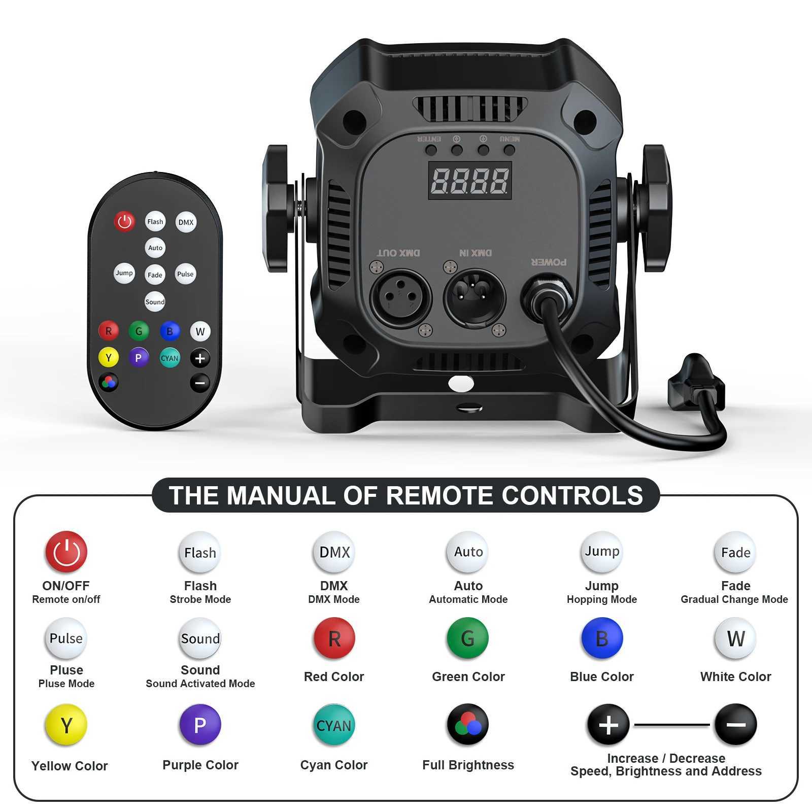 Yiflamefly 4Pcs 30W Par Lights 4x8W LED RGBWYP+CYAN DJ Light Remote DMX Controlled Stage Light For Wedding Party Club DiscoXJ250527