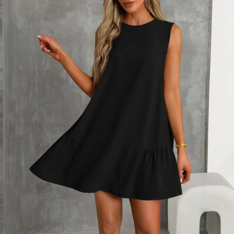 2025 Early Spring New Women's Solid Color Round Neck Sleeveless Vest Dress