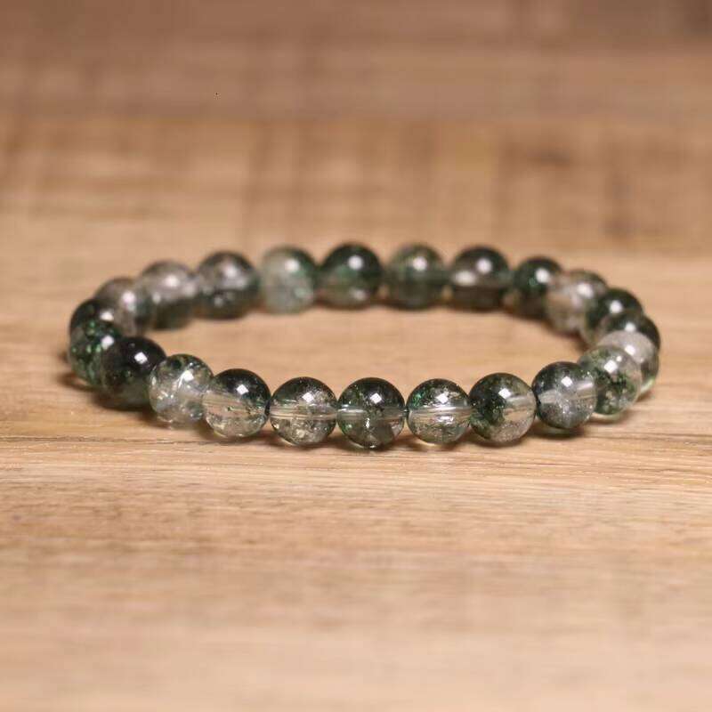 Natural Green Crystal Beaded Phantom Quartz Healing Energy Bracelet Unisex Elastic Yoga Meditation Beads