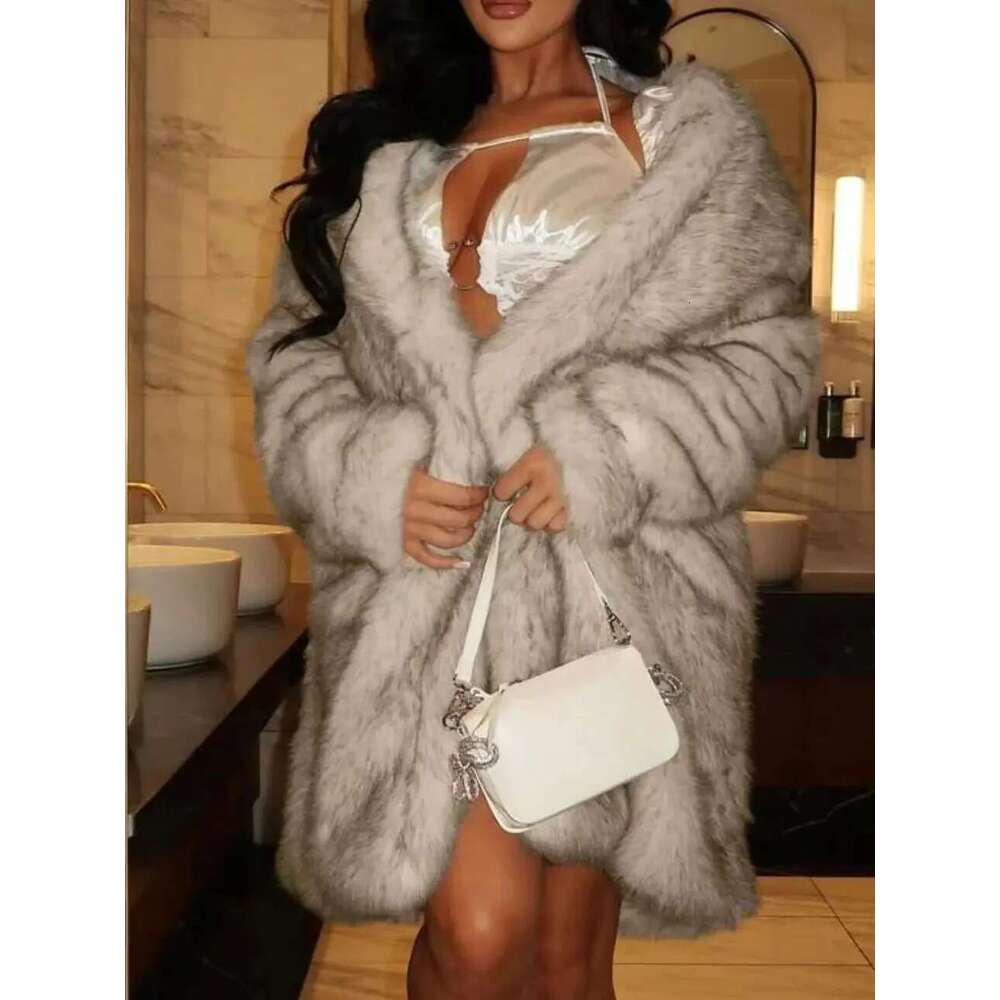 Popular coat in autumn winter warm and loose women's faux fur medium jacket