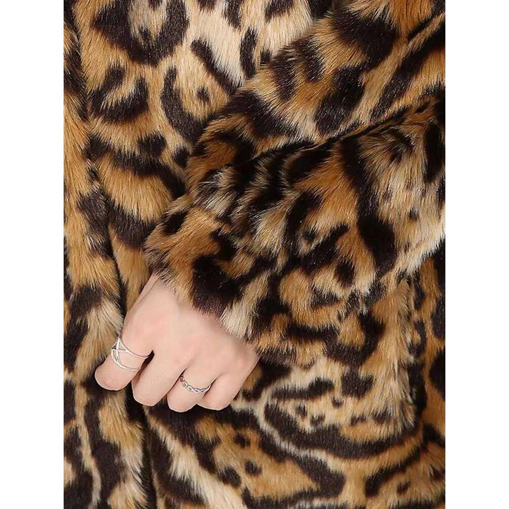 Mauroicardi Winter Long Colorful Leopard Print Warm Fluffy Faux Fur Coat Women Stand Collar Raglan Sleeve European Fashion 2024