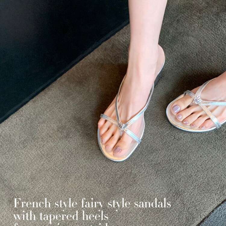 Grape Mom Same Heel Height 6cm ~ French Clip-Toe Fairy Style Outdoor Thin Strap Wedge Sandals