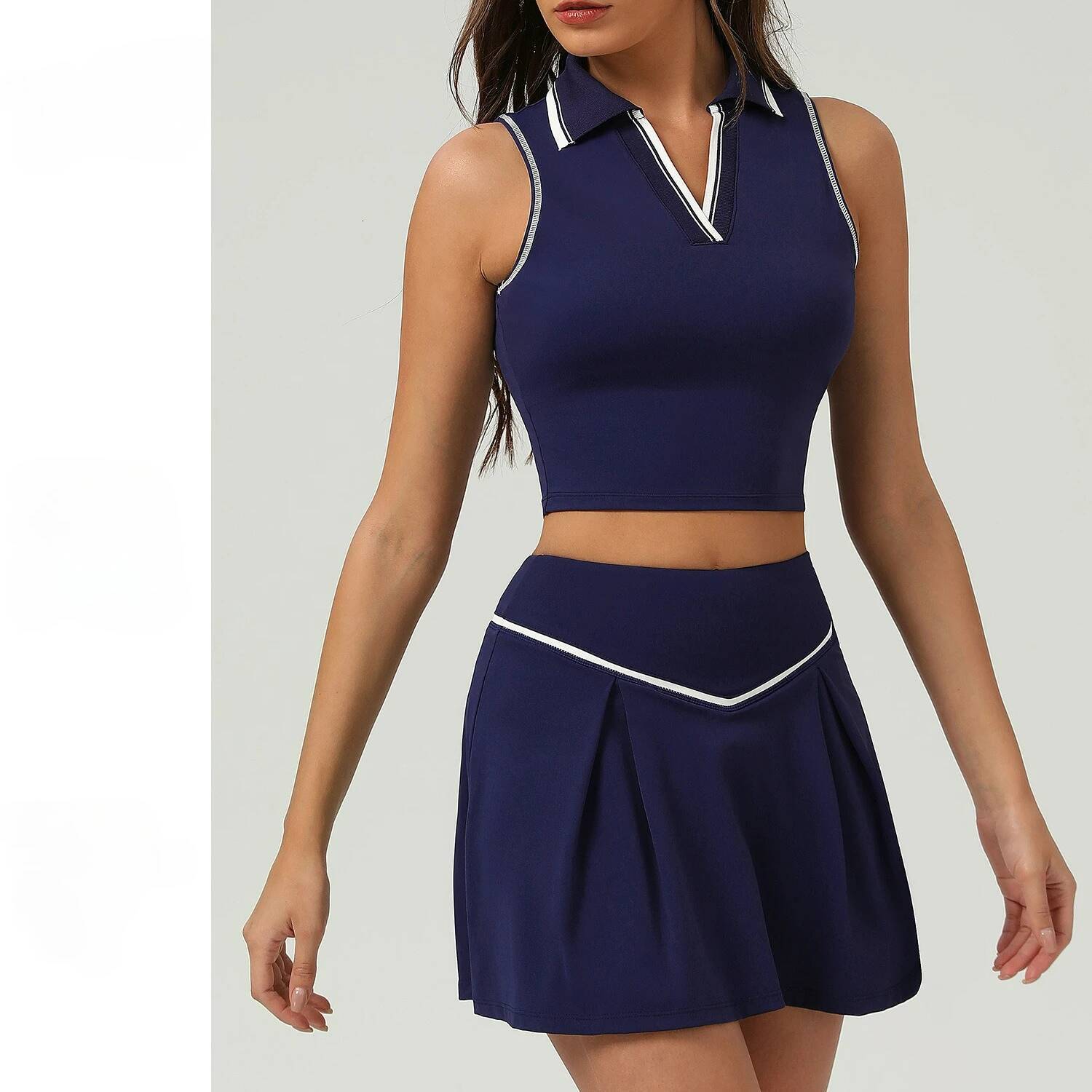 Two Pieces Yoga Sets Women Gym Crop Tops&Tennis Skirts Sports Breathable Quick Dry Golf Suits Badminton Workout Clothing