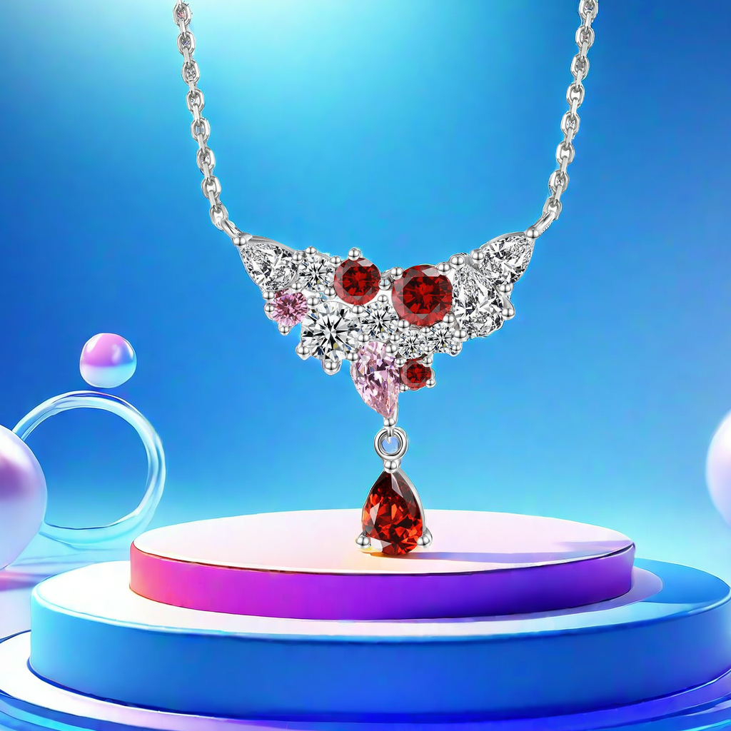 S925 sterling silver colored water drop-shaped cultivated gemstone pendant necklace for collarbone designer high-end personalized girl's light lu