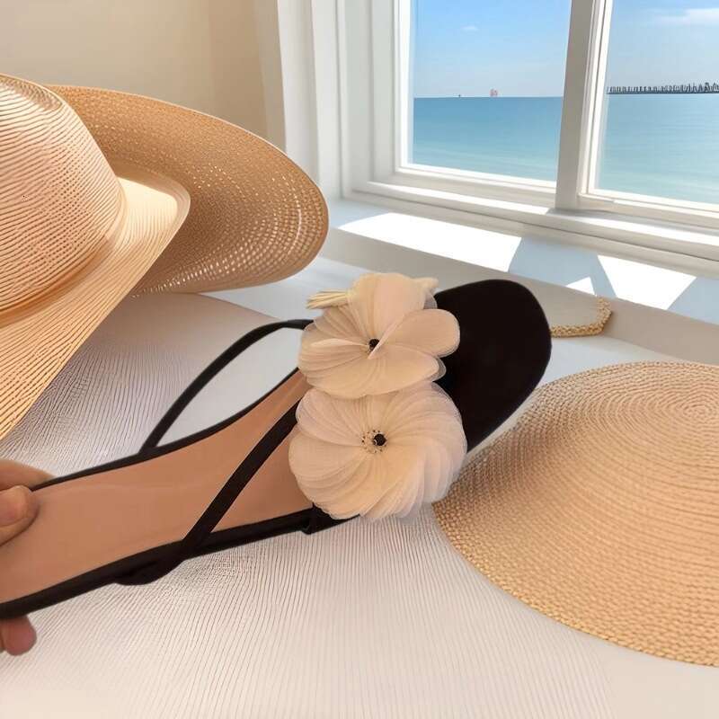 ~Floral Flat Sandals for Women Summer Outdoor Wear Half Elegant Versatile Mules Cool Slippers