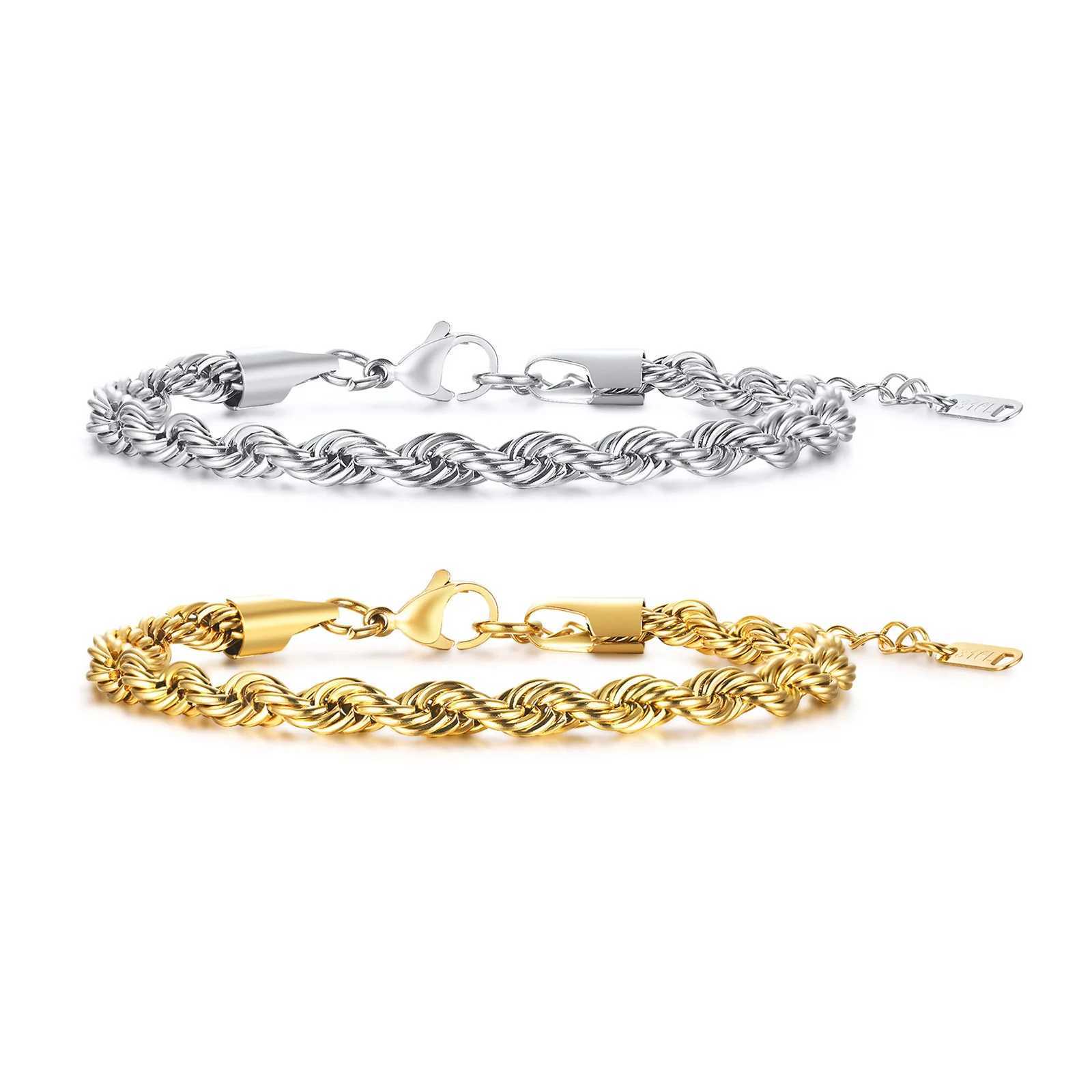2-5MM Stainless Steel Rope Bracelets for Men Boys Adjustable Gold Silver Color Links Wristband Rock Punk Cool Jewelry Gift W250526