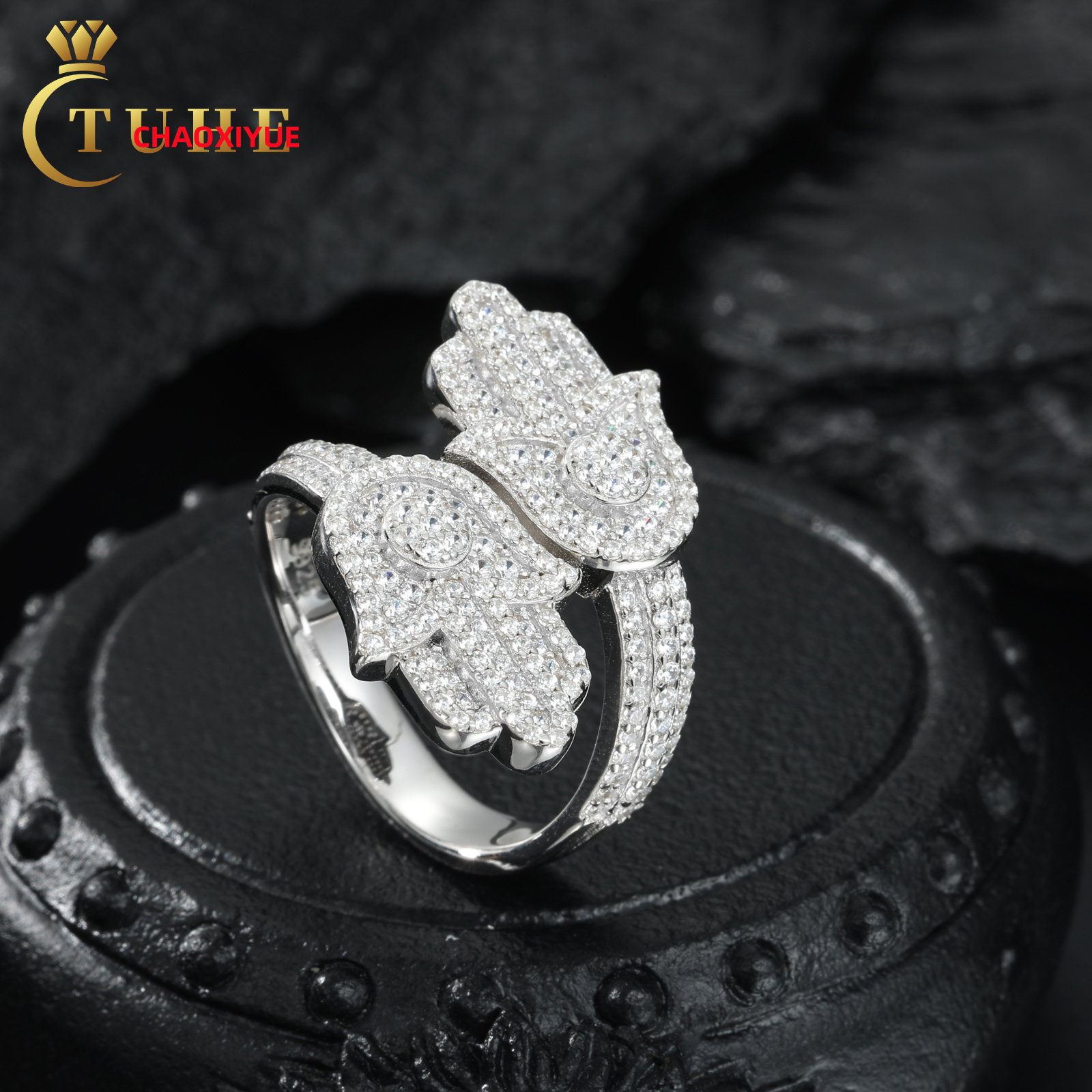 Fashion Mens Jewelry Gift Hip Hop 925 Sterling Silver VVS Mossanite Diamond Iced Out Hamsa Hand Ring With Certificate