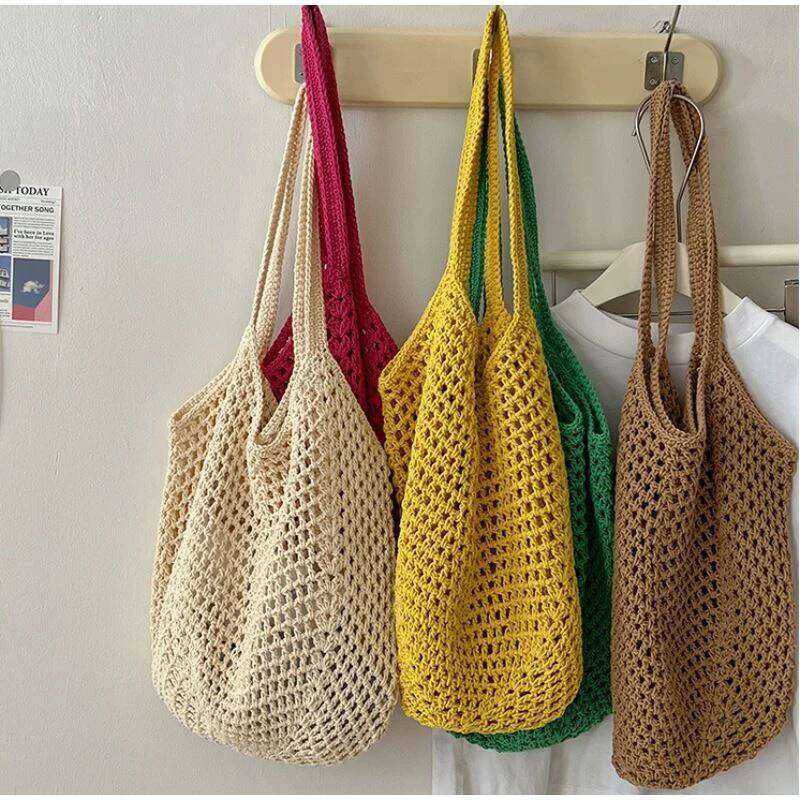 Women's Bags Designer Popular Summer Beach Straw Woven Tote For Women 2-In-1 Hollow-Out Lightweight Large Capacity Shopper Shoulder Bag Female