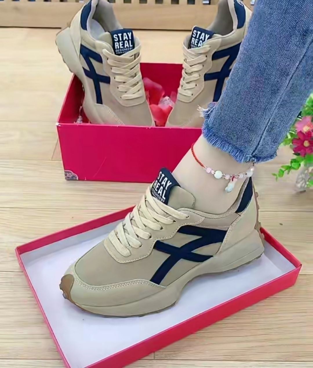 Free shipping designer Women's Lightweight Running Sneakers - Casual Dad Shoes with Lace-Up Closure, Versatile Flat Sole, Breathable Fabric & Fau
