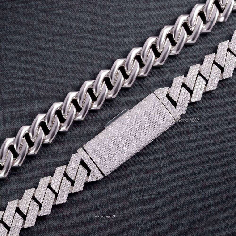 Hip Hop Jewelry Link Necklace 3rows 15mm Sterling Sier VVS Moissanite Iced Out Dia Cuban Chain for Men