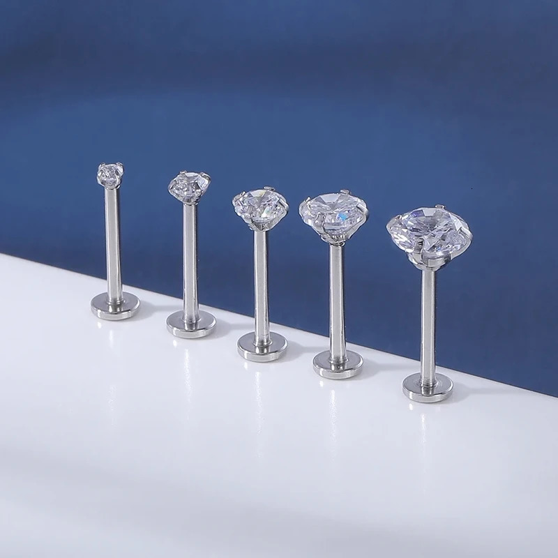 10Pcs Silver Gold Color 16G Stainless Steel Labret Lip Stud 2/3/4MM CZ Crystal Helix Cartilage Tragus Earring Cartilage Piercing 250526