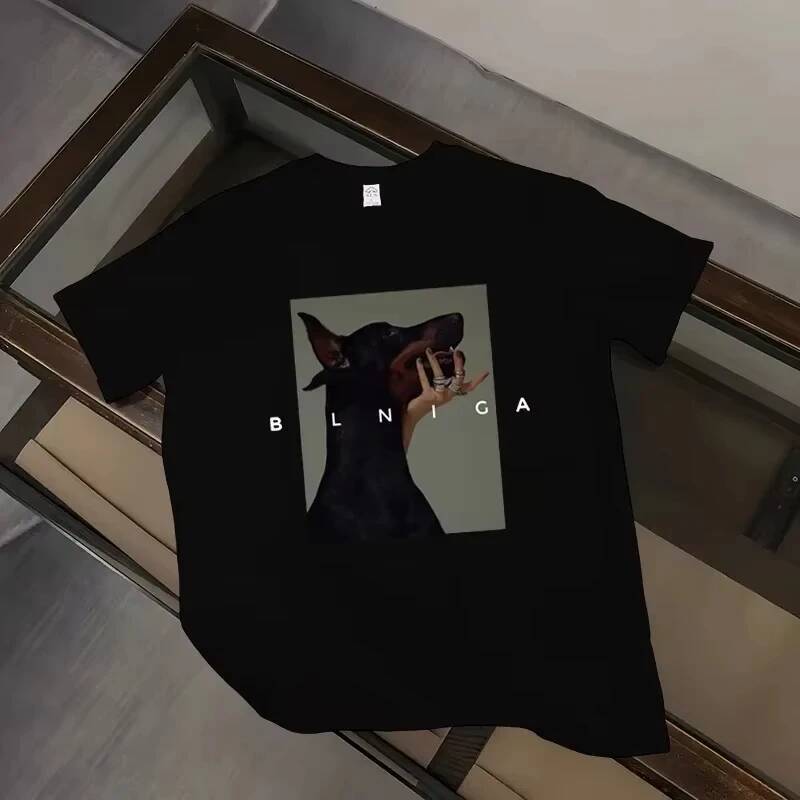 Summer Haruku New Goth Doberman Print Graphic And Women's Loose Short Sleeve Men's Street Sports Running T-Shirt