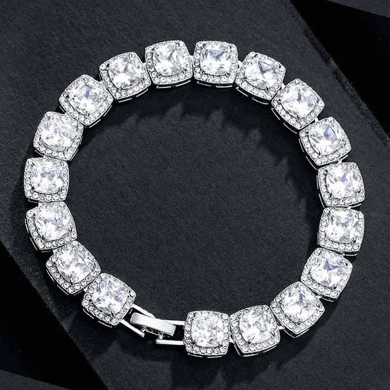 Hip Hop Full Crystal 13mm Square Tennis Chain Bracelets for Men Women Bling Rhinestone Cuban Link Chain Bracelet Luxury Jewelry W250526