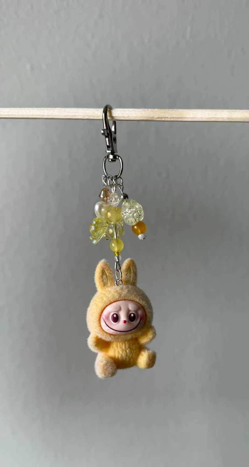 Labubu keychain Fuzzy Monsters cute keychain Pink Purple Yellow bag charm W250526