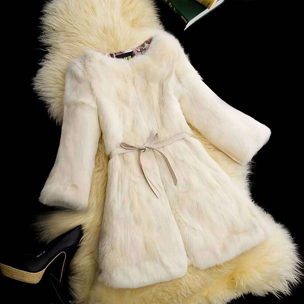 Real Genuine Natural Full Pelt Rabbit Fur Coat Brand Fashion Jacket For Women Outwear Lady Casual