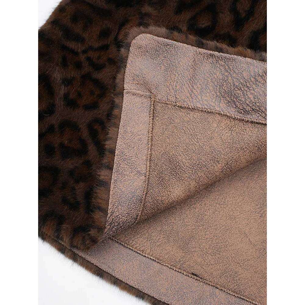 ZMEENNA Brown Leopard Big Size Warm Faux Fur Jacket New Lapel Long Sleeve Women Coat Fashion Tide Autumn Winter 2024 ZM592
