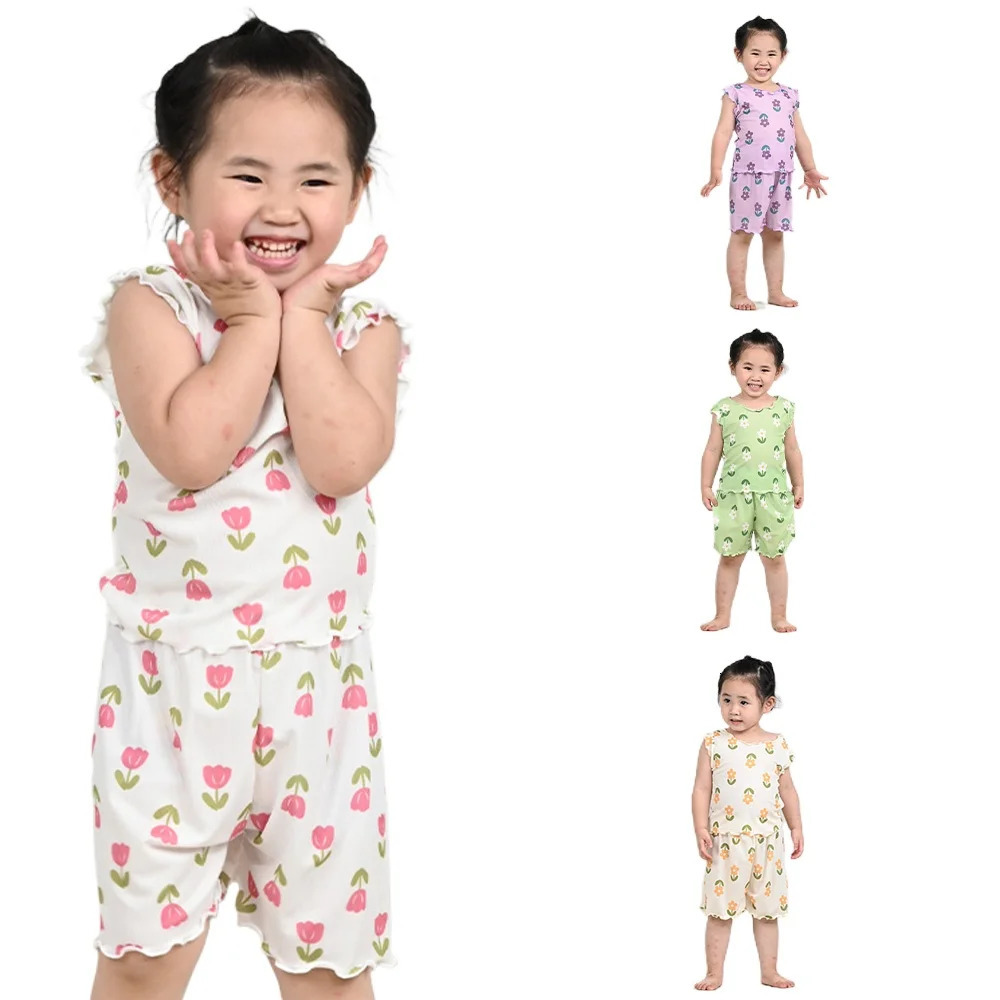 Summer Pajama Baby Girl Clothes Shortsleeved suit for Girls Cute Childrens Set Floral Sleeping Pajamas Casual 250527