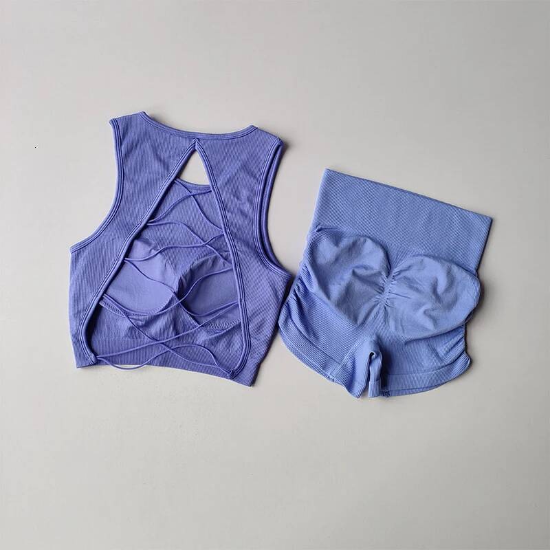 Seamless Beauty Back Yoga Running Quick-drying Tight Sports Bras and High Waisted Shorts Fiess Suit for Women Set