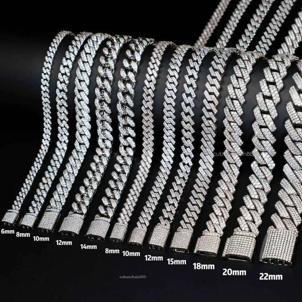 Moissanite Cuban Chain Sterling Sier Iced Out 8mm/12mm Hiphop Vvs Rope