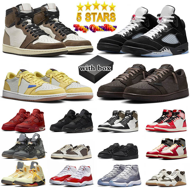 With Box 10A Top Quality Basketball Shoes 4 High 11 5 Suede 1 Low Reverse Mocha Black Cat Metallic Canary Real Leather Sail Velvet Brown Cement Reimagined Sneakers