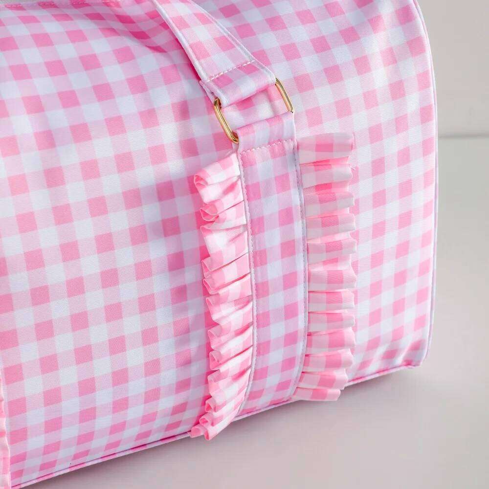 Gingham Ruffle Duffle For Girls Personalized Kids Overnight Dance Bags Monogrammed Toddler Travel Bag Weekend