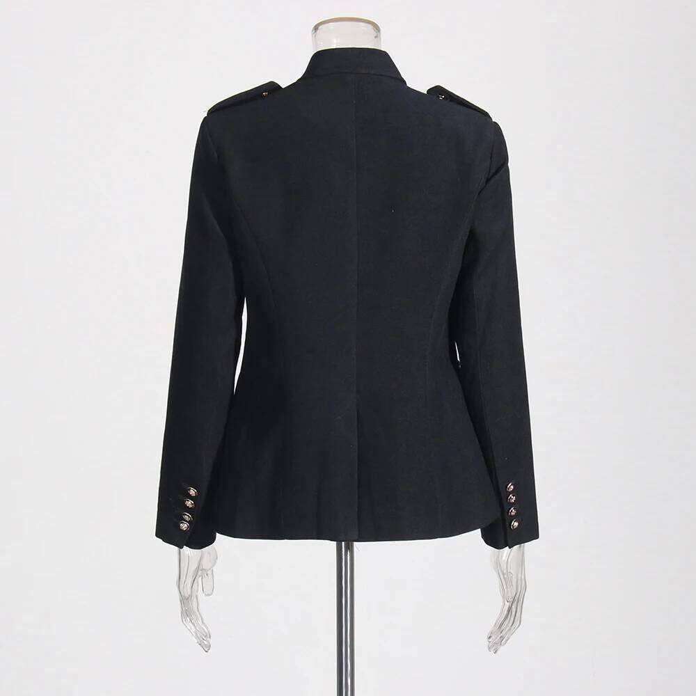 TWOTWINSTYLE Colorblock Casual Coats For Women Stand Collar Long Sleeve Patchwork Single Breasted Chic Jackets Female Clothing