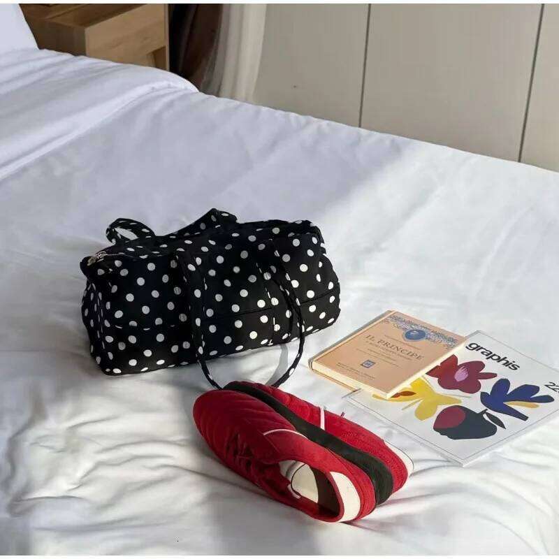 Women's Bags Designer Women Canvas Korean Style Black White Polka Dot Large Capacity Shoulder Casual Versatile Boston Pillow Bag Lady Handbag