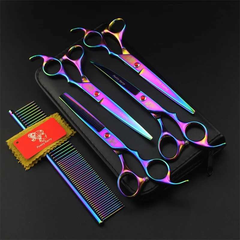 Professional pet dog grooming dog Scissors Set Dog Shears Hair Cutting Thinning Curved Scissors With Comb Bag R250527