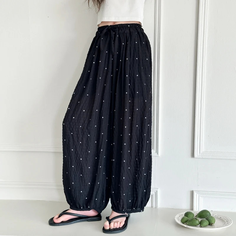 Girls Summer thin ice silk polka dot bloomers girls pants children summer straight outer wear 515 years old 250527