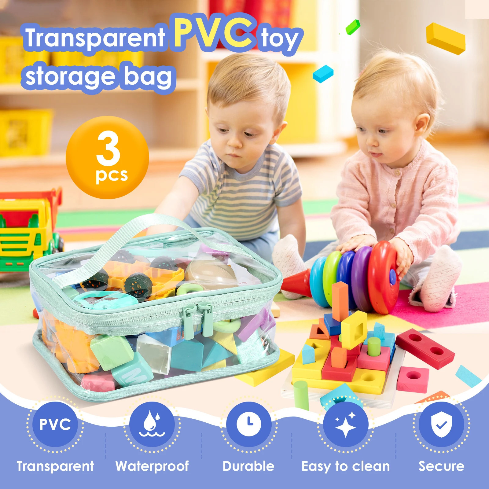 3/6 Pcs PVC Storage Bags with Zipper and Handle Clear Toy Organizing Bags Reusable Waterproof for Cosmetic Wash Toiletry Storage 250526
