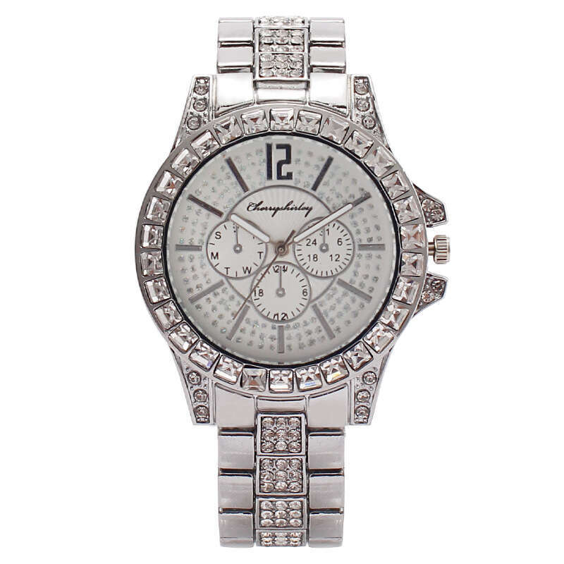 Live Fashion Full Diamond Three-Eye Inlaid Men's Watch Quartz
