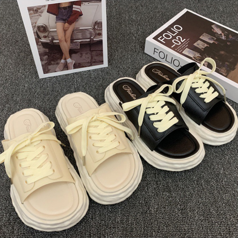 fashion womens slides designer sandals thick-soled slippers sliders lace-up flip-flops summer casual sweet mules comfort soft-soled flats heels women 