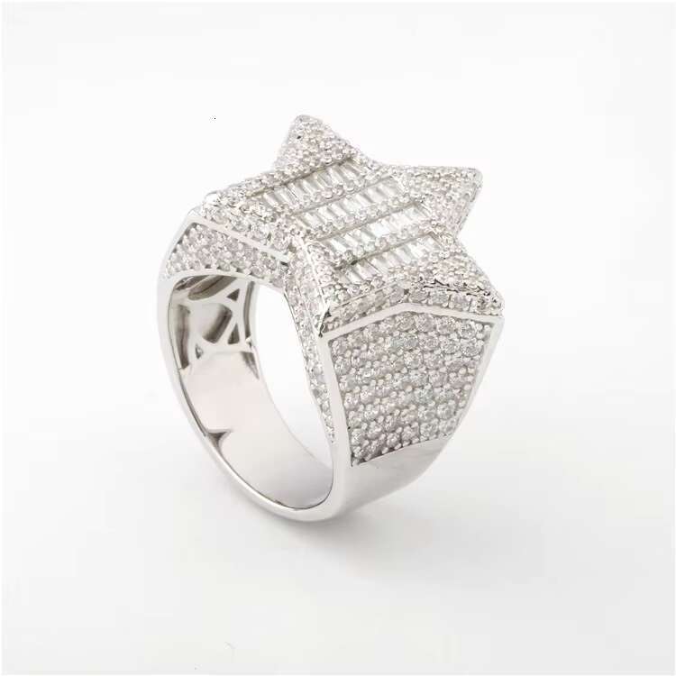Factory Custom Luxury Hiphop Jewelry 925 Silver Moissanite Diamond Hip Hop Star Ring Iced Out Letter Ring Men