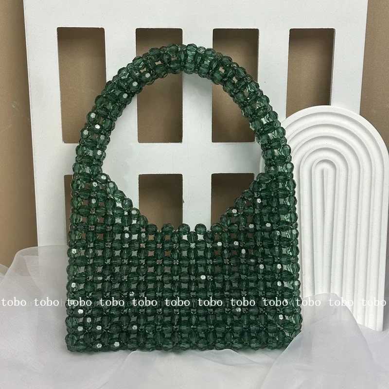 French Shiny Silver Beaded Top-handle Bags Designer Half Moon Handbags Cute Cool Young Girl Party Purses Original Versatile Bags W250527