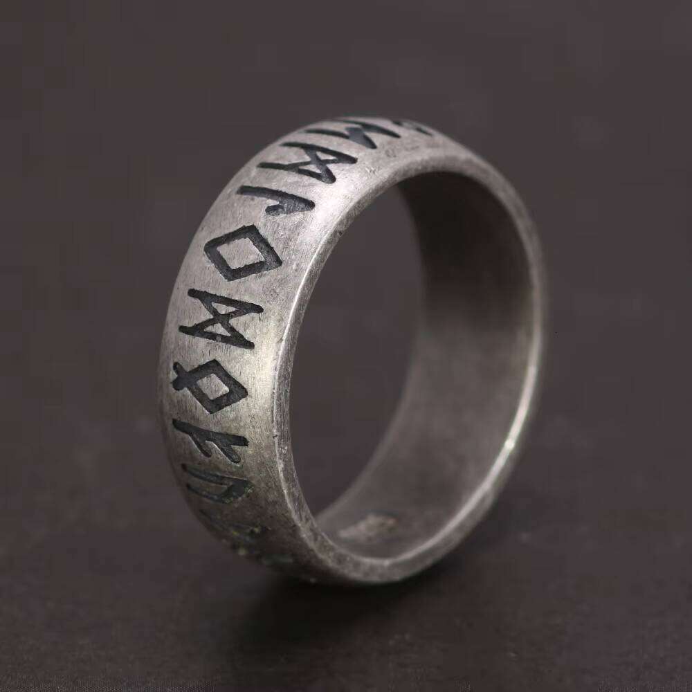 Viking Rune Band Ring Sterling Sier Elder Futhark Nordic Celtic Wedding Norse Scandinavian Jewelry Gift for Men and Women
