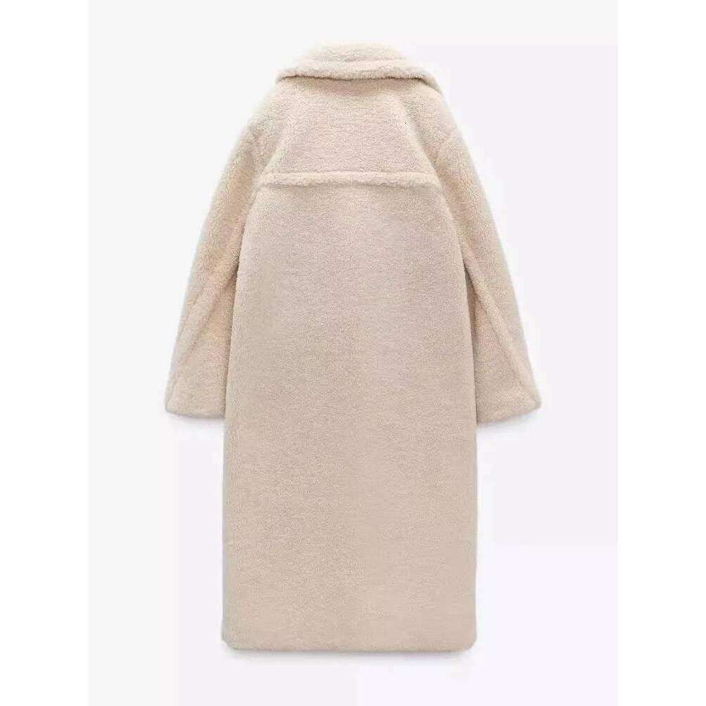EAM Beige Big Size Thick Lamb Wool Jacket Loose Fit New Lapel Long Sleeve Women Coat Fashion Tide Spring Autumn 2025 30A2929